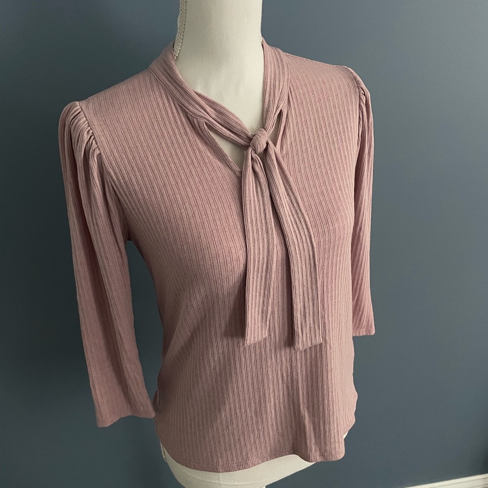 Anthropology W5 Puff Sleeve Tie-Neck Women's Top
